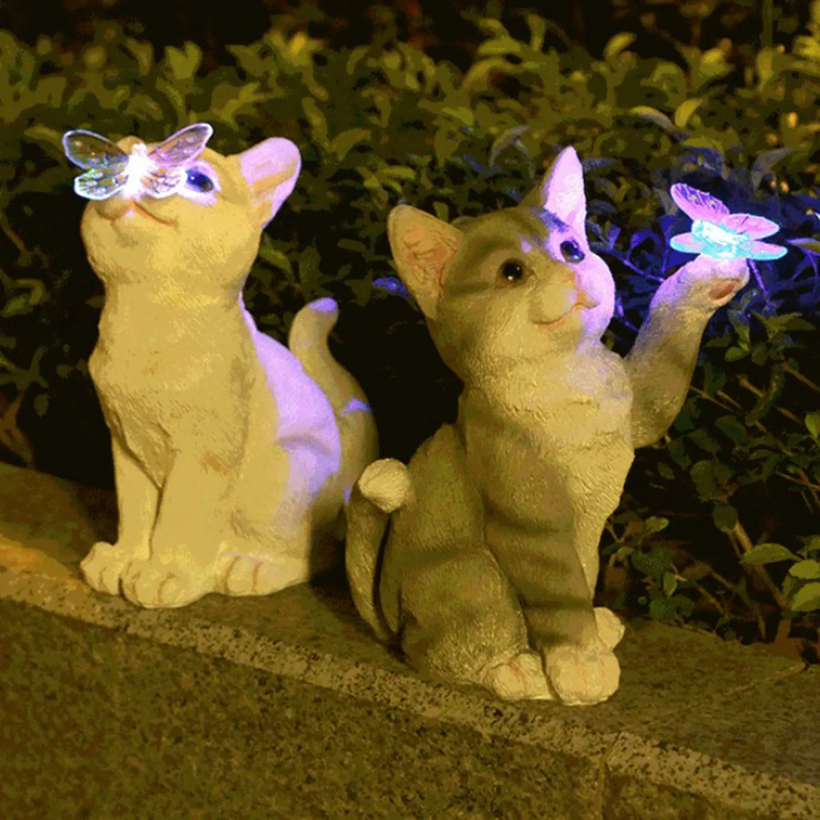 Outdoor Cat Sculpture Figurine Pendant Garden LED Solar Lights Cute Cat Animal Statue Sculptures for Landscape Yard