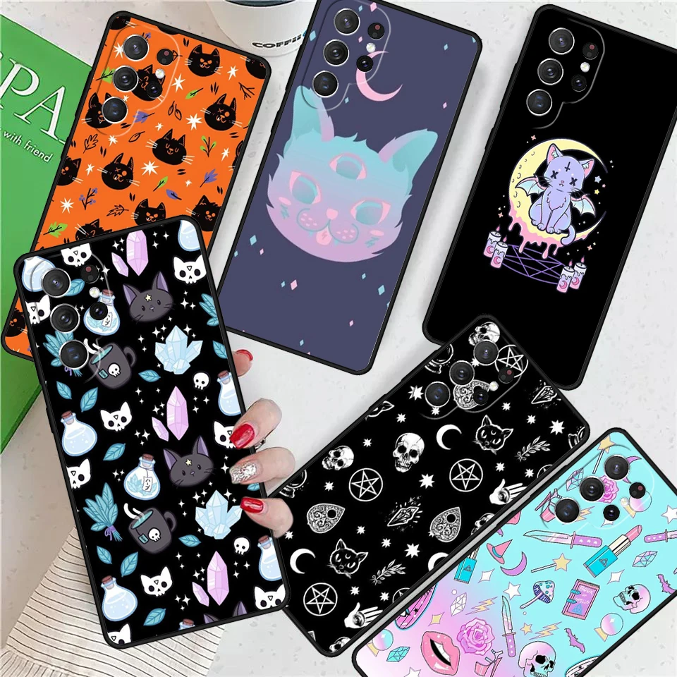 

Girly Pastel Witch Goth Witch Cat For Samsung Galaxy S24 Ultra S21 S22 S8 S9 S10E Note 10 20 Plus FE S23 Phone case Cover Coque