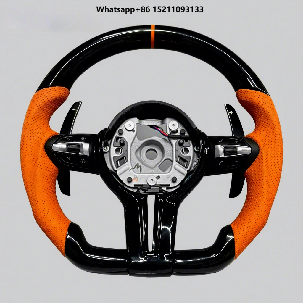 

Suitable for F10 F30 E90 F70 E71 F31 F32 F01 F07 F20 F11 F22 F25 E84 F15Customized Orange Leather Piano Black Steering Wheel