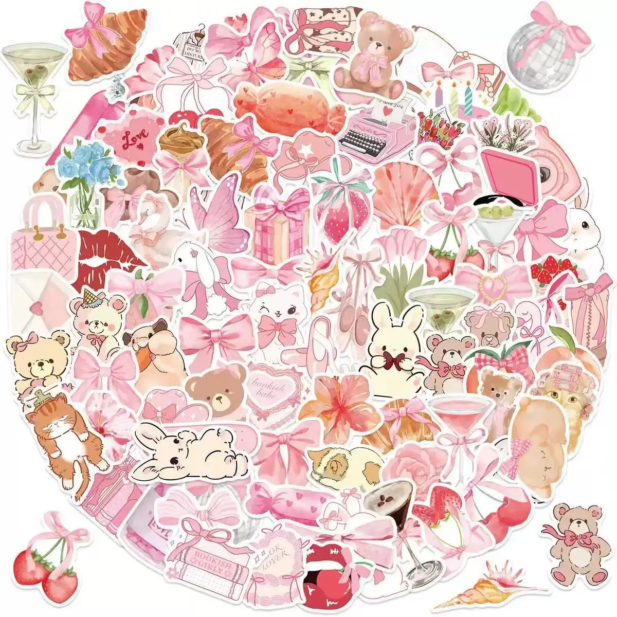 

50/100/200pcs Pink Bunny Bear Small Fresh Graffiti Sticker INS Style Cartoon Decal Notebook Phone Guitar Fridge Cup sticker