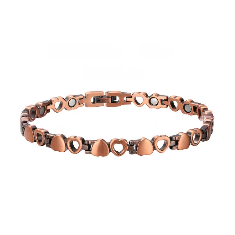 

Pure Red Copper Bracelet for Women, Heart Link Chain Bracelet, Vintage Copper Jewelry, Elegant Daily Wear Gift