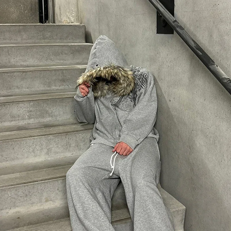 

American Gothic Skeleton Bone Pattern Oversized Hoodie Men's Y2K Street Hip Hop Loose and Versatile Harajuku Zipper Hoodie Women