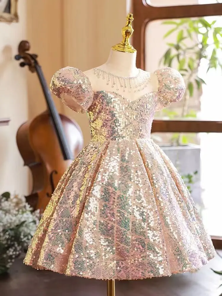 

Girl Party Gala Elegant luxury celebrity dress Fluffy sequin ballet dress Birthday front room 2025 Children's Dress