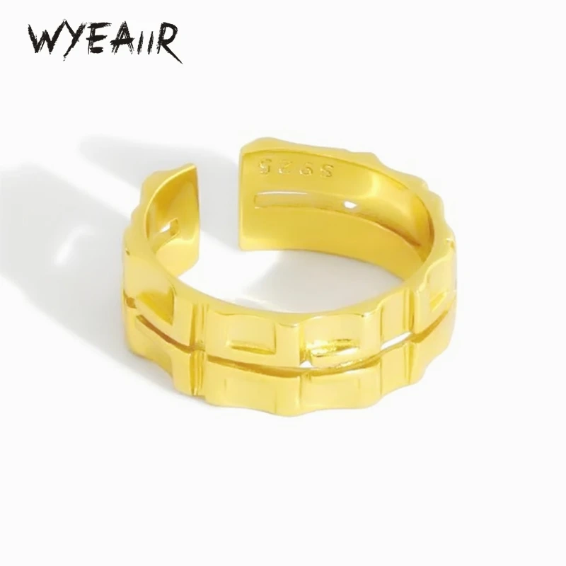 

WYEAIIR стерлингового серебра 925 пробы, двухслойное геометрическое гладкое блестящее милое ювелирное изделие, роскошное женское кольцо с изменяемым размером