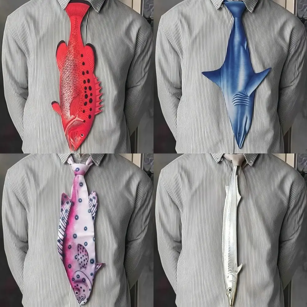 3D Fish Fish-shaped Men's Tie Animal Pattern Novelty Kitten Necktie Satin Fabric Lifelike Creative Neck Tie For Party Wedding
