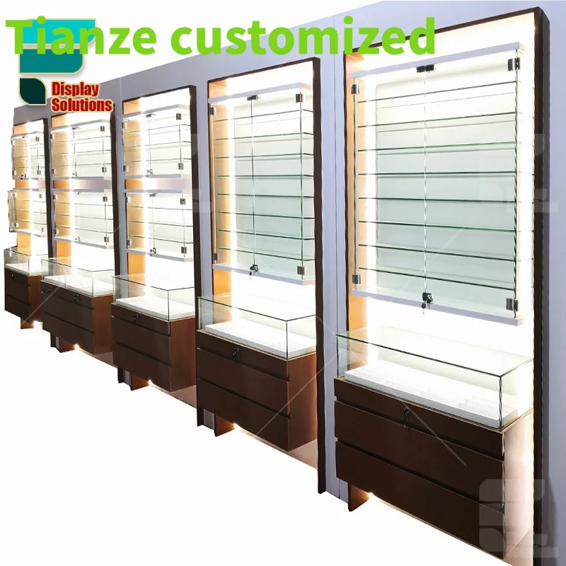 Customized-Custom Wooden Glass Display Cabinet Wholesales Price Retail Optical Shop Display Lockable showcase Eyewear Display Sh