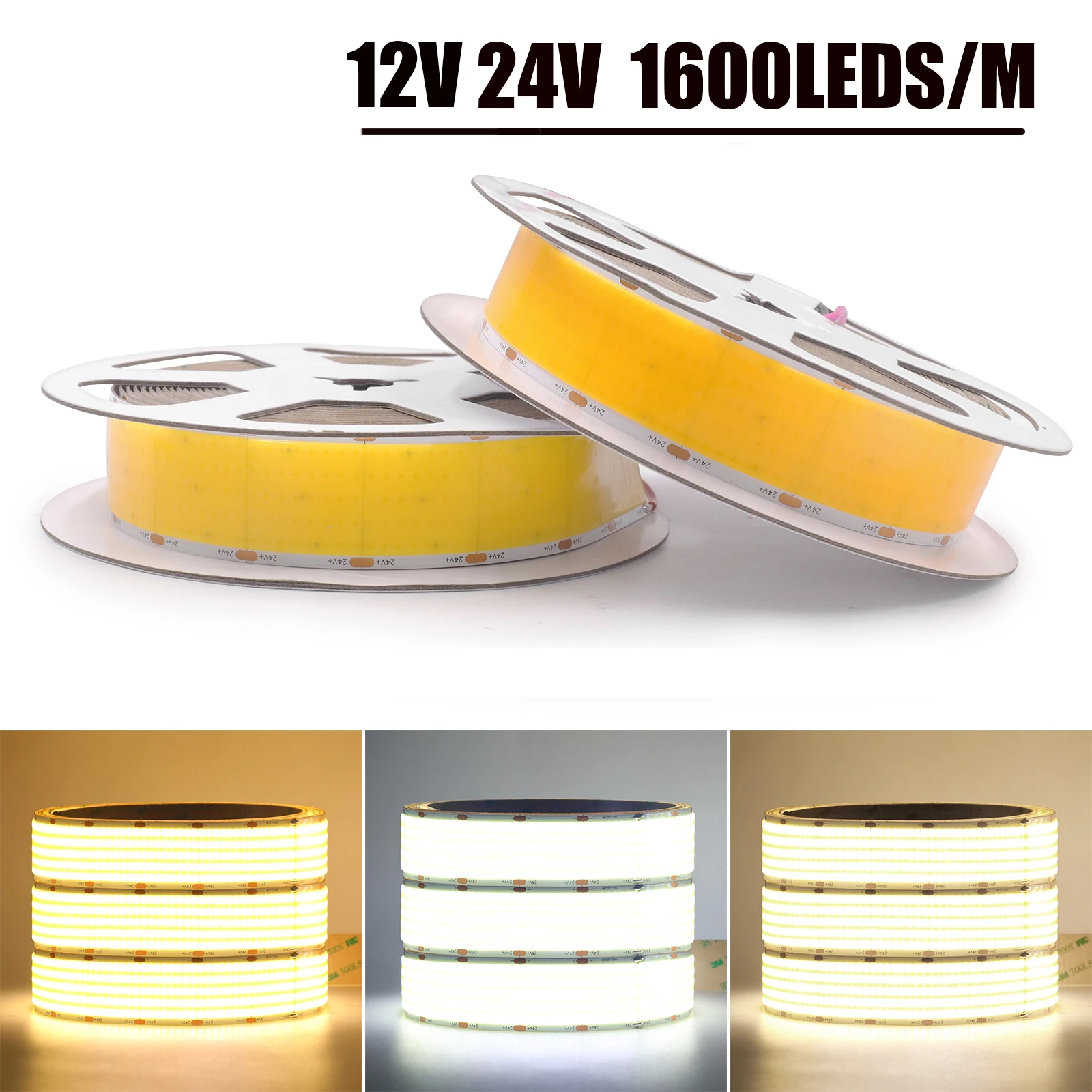 

1600Leds/M Super Brighter DC 12V 24V COB Strip 3000K 4000K 6000K Warm/Natural White Home Decor Flexible Ribbon Rope LED Light