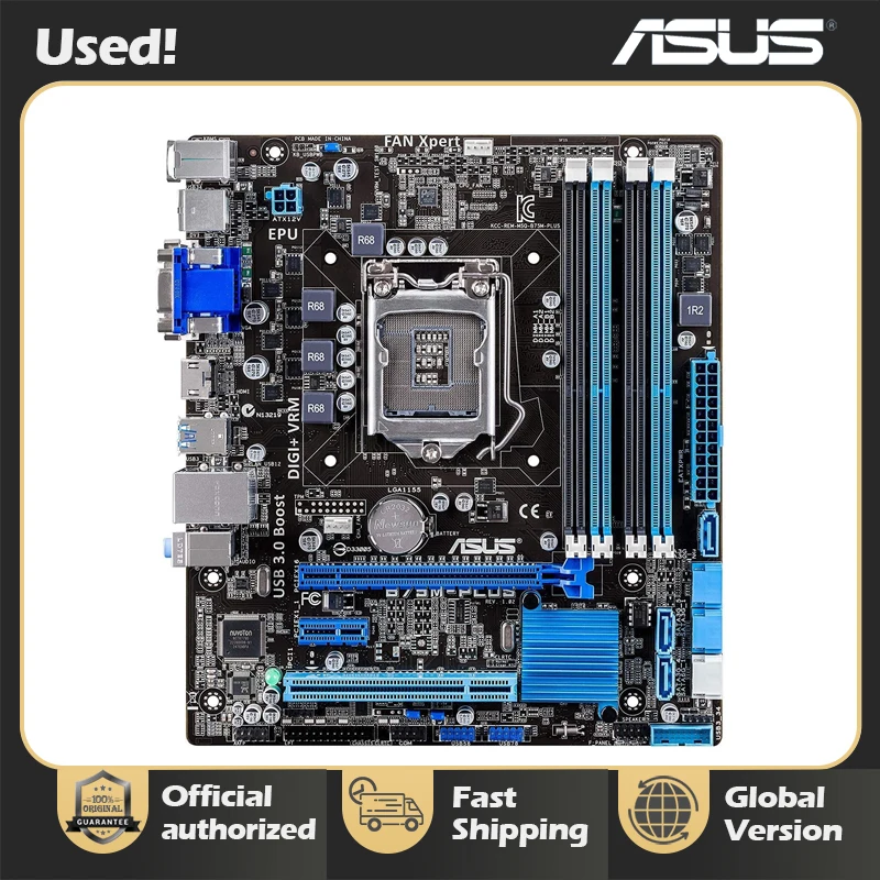 Asus B75M-PLUS Original  Desktop Motherboard Intel B75 Socket LGA 1155 i3 i5 i7 DDR3 32G SATA3 USB3.0