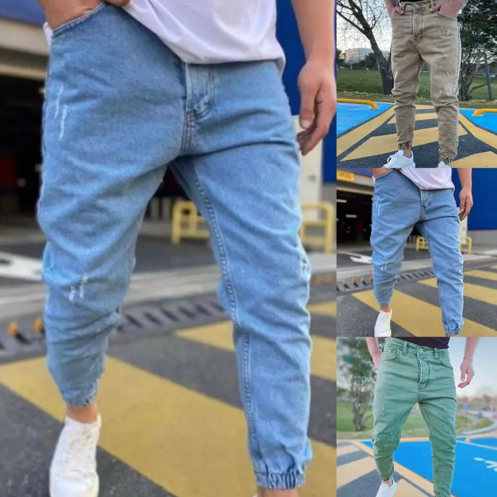 

Moto & Biker Jeans Men Spring Summer Boyfriend Jeans Streetwear Ripped Zipper Slim Fit Pants Cacual Designer Long Denim