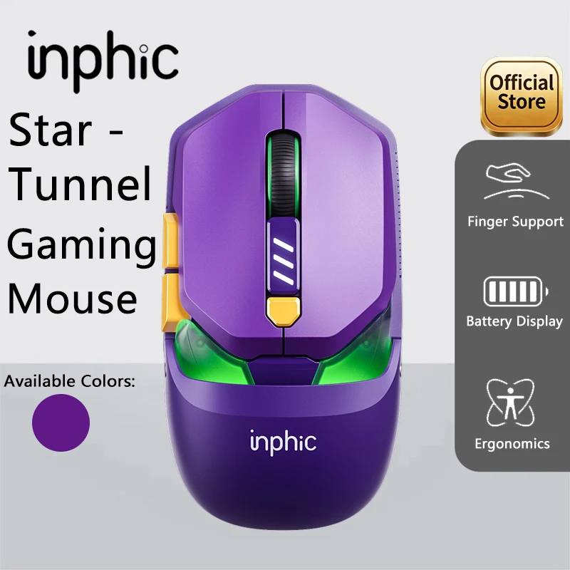 Mouse Sem Fio INPHIC Star Tunnel E-Sports 12800DPI Conexão em Três Modos Mouse de Jogo de Alta Precisão para Computador e Laptop