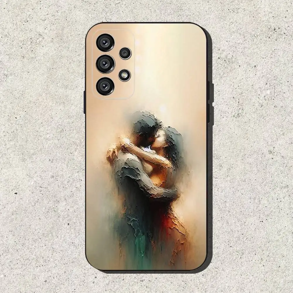 زوجين الفن قبلة النفط اللوحة حالة الهاتف لسامسونج S25، S24، S21، S22، S23، S30، الترا، S20، زائد، Fe، لايت، ملاحظة، 10,9,5G غطاء أسود