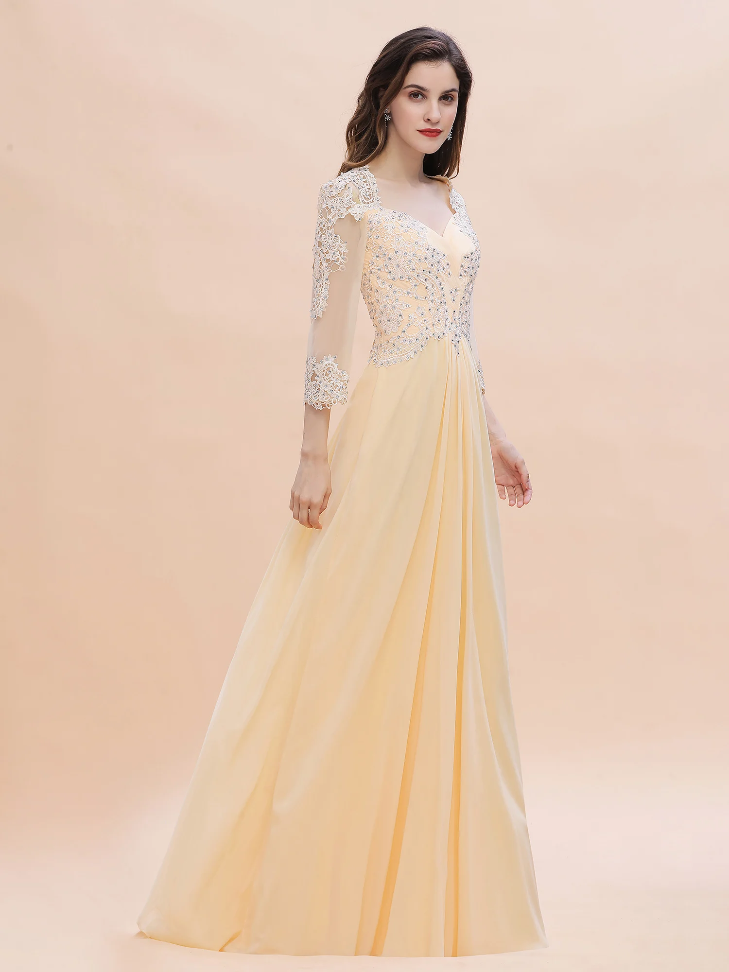 Vestidos de noite para um casamento 2022 lantejoulas chiffon 3/4 mangas compridas com decote em v uma linha de noivado do baile de formatura vestidos de festa noche