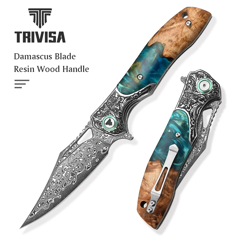 TRIVISA Taschenfaltendes Apus-07C Damastmesser Outdoor Camping Jagd EDC für Geschenkkollektion Handwerkzeuge (keine Lederscheide)