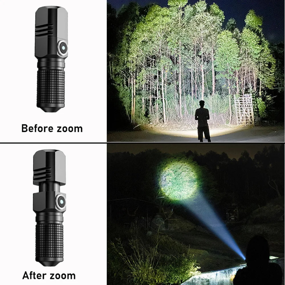 8000LM Mini XHP50 LED Flashlight Zoomable USB-C Rechargeable Torch Powerful EDC Pocket Light Waterproof 3 Modes Hand Lamp