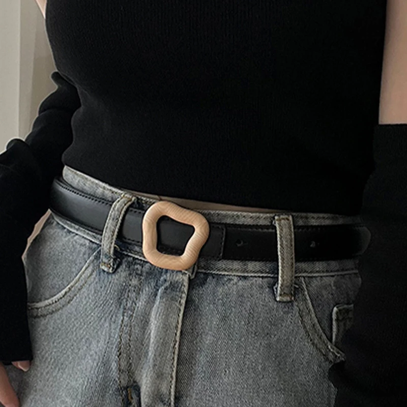 Retro Fashion All-Match Leather Buckle Simple Circle Pin 2.3cm Wide Belts For Women Fashion Jeans Female