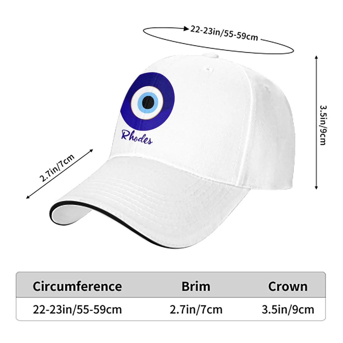 RHODES - GREECE, EVIL EYE, Mati Blue White. Baseball Cap Men Hats Women Visor Protection Snapback Evil Eyes Caps