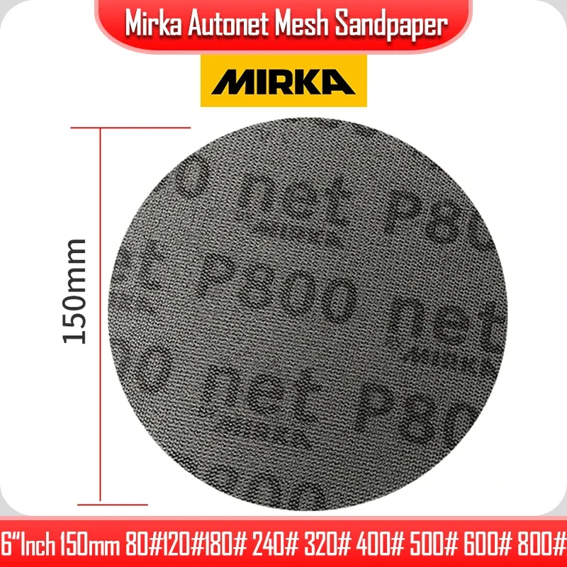 MIRKA 6in Mesh Grinding Disc Sanding Disc Mesh Sandpaper for Dust Free Abrasive Flocking Dry Sanding Polishing Putty