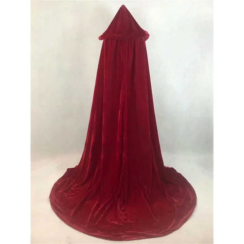 Jubah Pengantin Panjang Berkerudung Beludru Hitam Merah Anggur dengan Rumbai untuk Halloween, Wicca, Mantel, Selendang Pengantin, Jubah Abad Pertengahan ir;l5