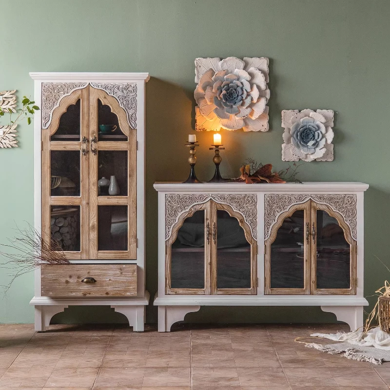 

American rural retro side cabinet, glass entrance cabinet