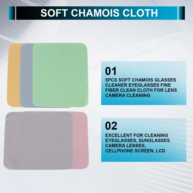 

5 шт. мягких салфеток из замши для очков, тонких волокнистых салфеток для чистки линз и камер - AT35