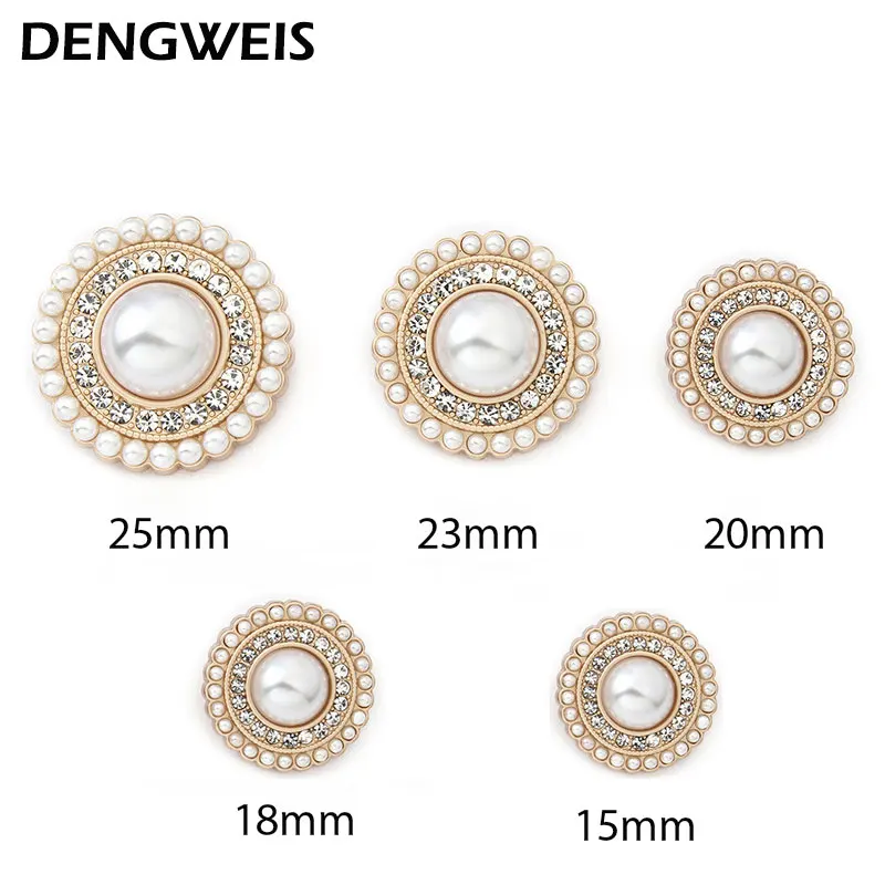 6 Stück 15–25 mm Strass-Verzierungen, Metall, goldfarbene Perlenknöpfe für Kleidung, Hemden, Mäntel, Strickjacken, DIY, Handarbeiten, Nähknöpfe – Detail 3