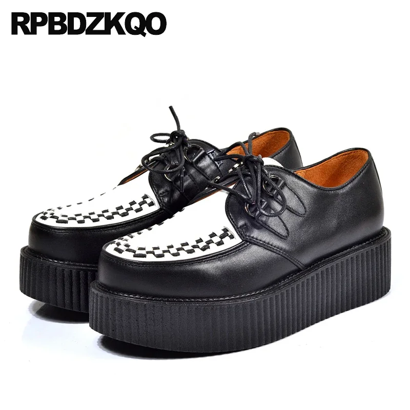 Braided 13 Platform Flatforms Woven Nubuck Big Size Muffin Real Leather Creepers Cowhide Flats Lace Up 47 Shoes Round Toe Men