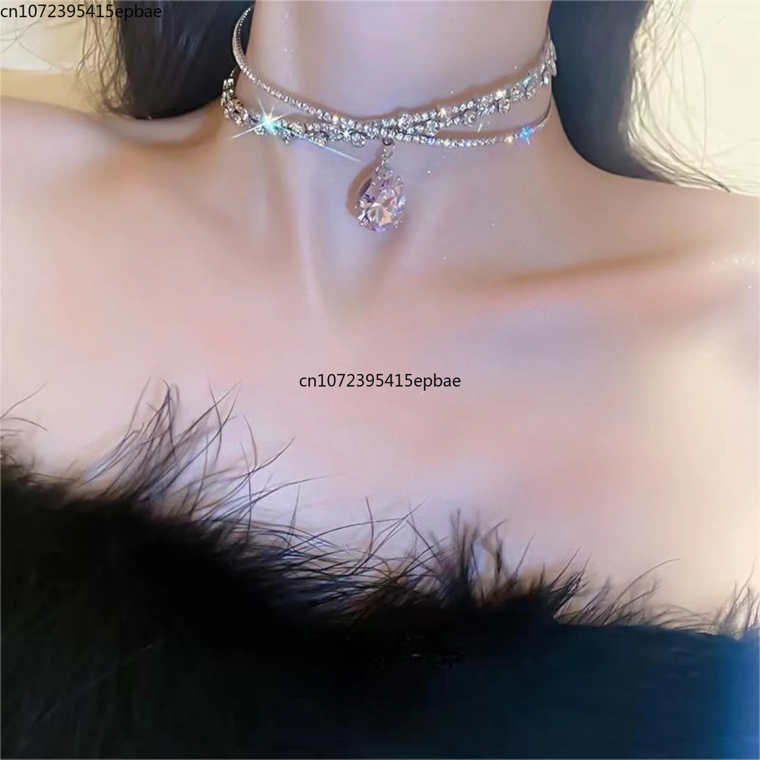 

2023 Premium Luxury Super Glitter Rhinestone Collar Necklace Chocker Collarbone Chain Women's Headwear Dual-purpose Accessories