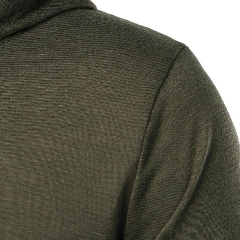 Herren-Langarm-T-Shirt mit Kapuze, Kordelzug, Baumwolle, lässig, gemütlich, einfarbig, schmale Passform, für Herren, Sport, Fitness, atmungsaktiv – Detail 9