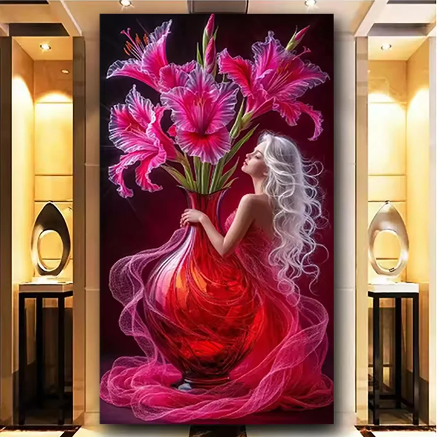 

Vase Woman Beauty Diamond Art Kits For Adults, DIY Diamond Painting Kits Diamond Dots For Adults,5D Full Drill Painting Kit