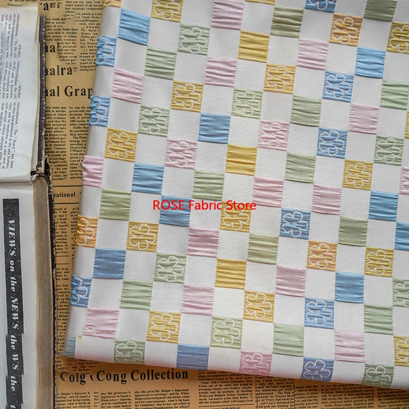 1 meter Plaid Yarn Dyed Jacquard Fabric Simple Style Women's Dress Shirt Diy Sewing Fabric