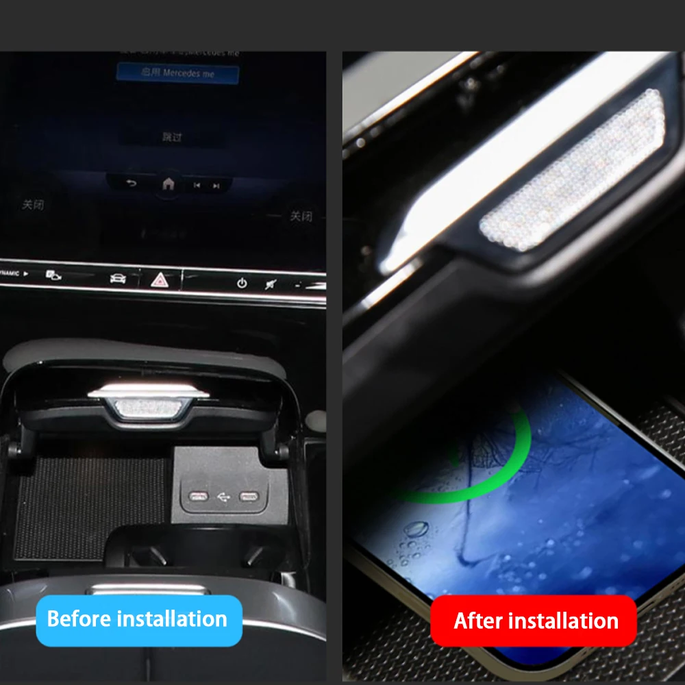 Car Wireless Mobile Phone Charger Center Console Storage QI 18W iPhone fast charge for Mercedes Benz S C Class W206 S206 W223