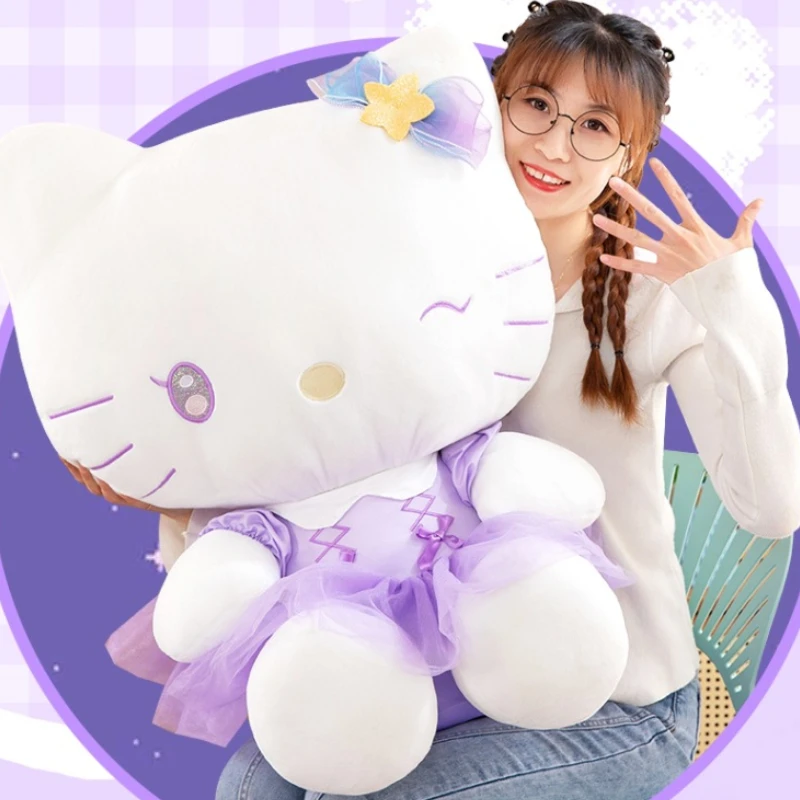 65CM Big Size Purple Yarn Hello Kitty Cute Party Kuromi Stuffed Plushies Cartoon Cinnamoroll My Melody Room Decoration Toy Gift