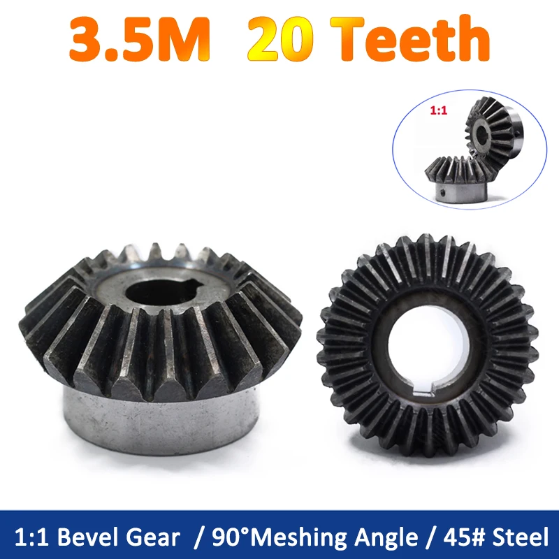 

1pc 1:1 Bevel Gear 3.5M 20 Teeth 3.5 Module Mod 20T 90 Degrees Meshing Angle Steel Gears Keyway Bore 14 15 16 17 18 20 22-30mm