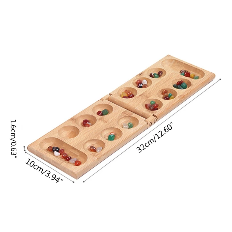 Mancala Board Game with Colorful Stones Pebbles Folding Wooden Board Chess Set R9JD