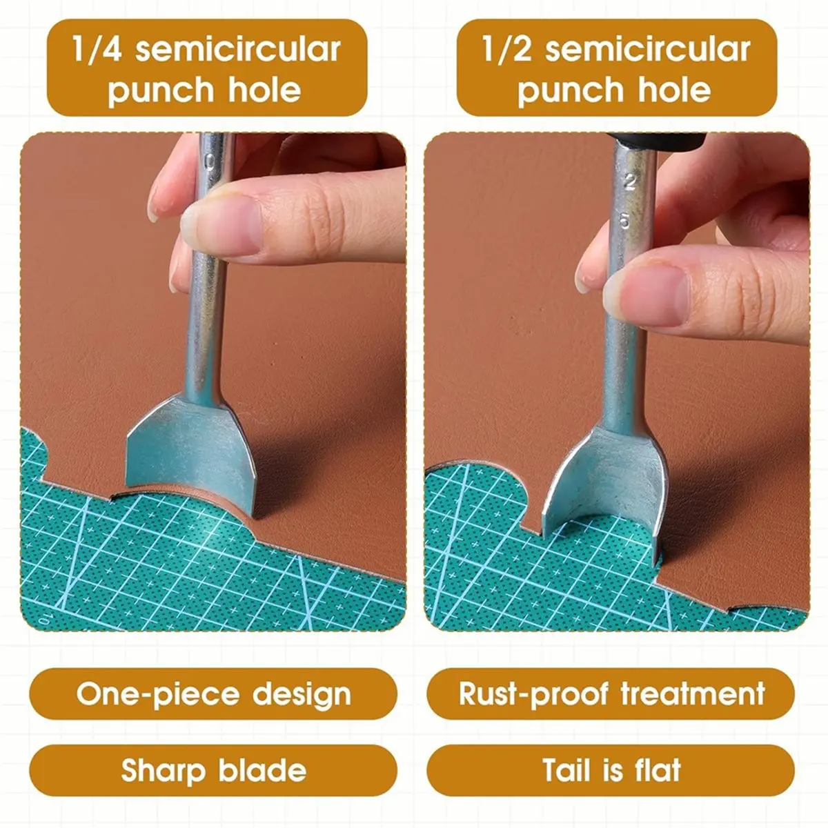 NEW 14 Sizes Leather Corner Punch Set, with Double Sided Rubber Hammer, Half-Round/Quarter-Round Punch, DIY Strap Wallet Bag