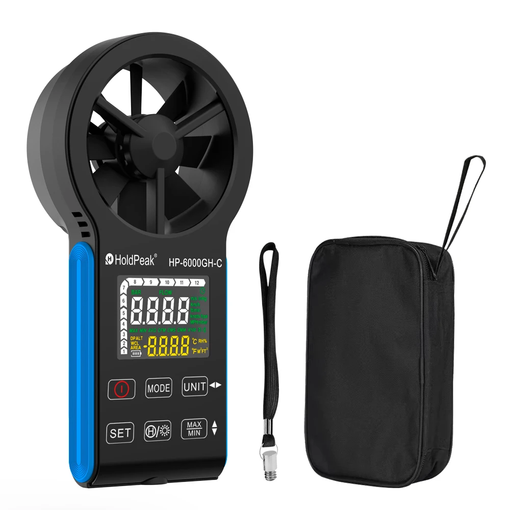 

HoldPeak HP-6000GH-C Rechargeable Anemometer, HVAC Anemometer Waterproof Anemometer Color Touch-Screen, Air Flow Meter Handheld