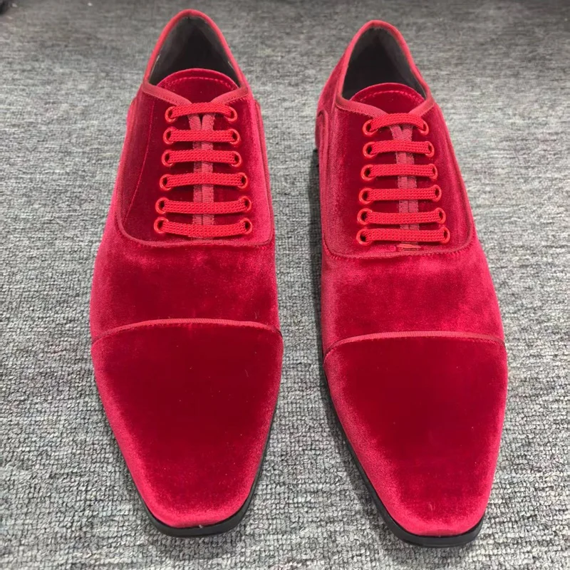 

Red Velvet Shoes Man Dress Shoes High Quality Lace-up Rivets Formal Shoes For Men Luxury Designer Italian Oxford Shoes