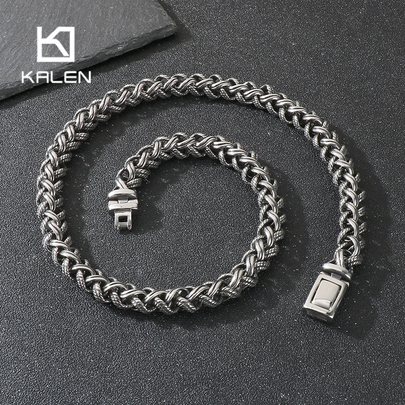 KALEN Vintage Twisted Pattern keel Chain Necklace Men's Thick 316L Stainless Steel Jewelry 51-60cm Punk Personalized Accessories