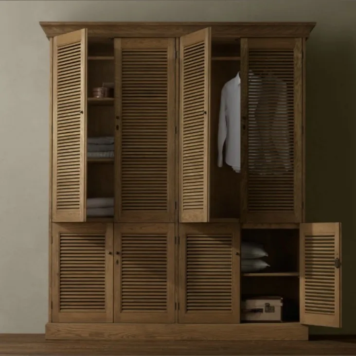 

Rural retro wooden furniture with four door blinds, combined wardrobe, American oak storage cabinet