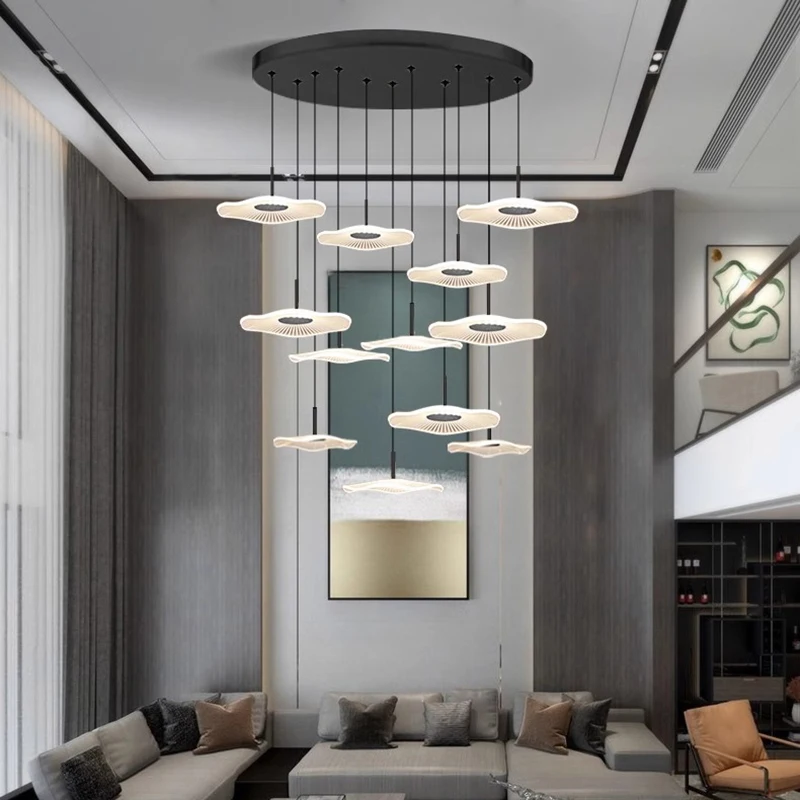 الشمال الذهب الاكريليك LED الثريا قلادة ضوء تعليق تركيبات للدرج وغرفة المعيشة الإضاءة الزخرفية