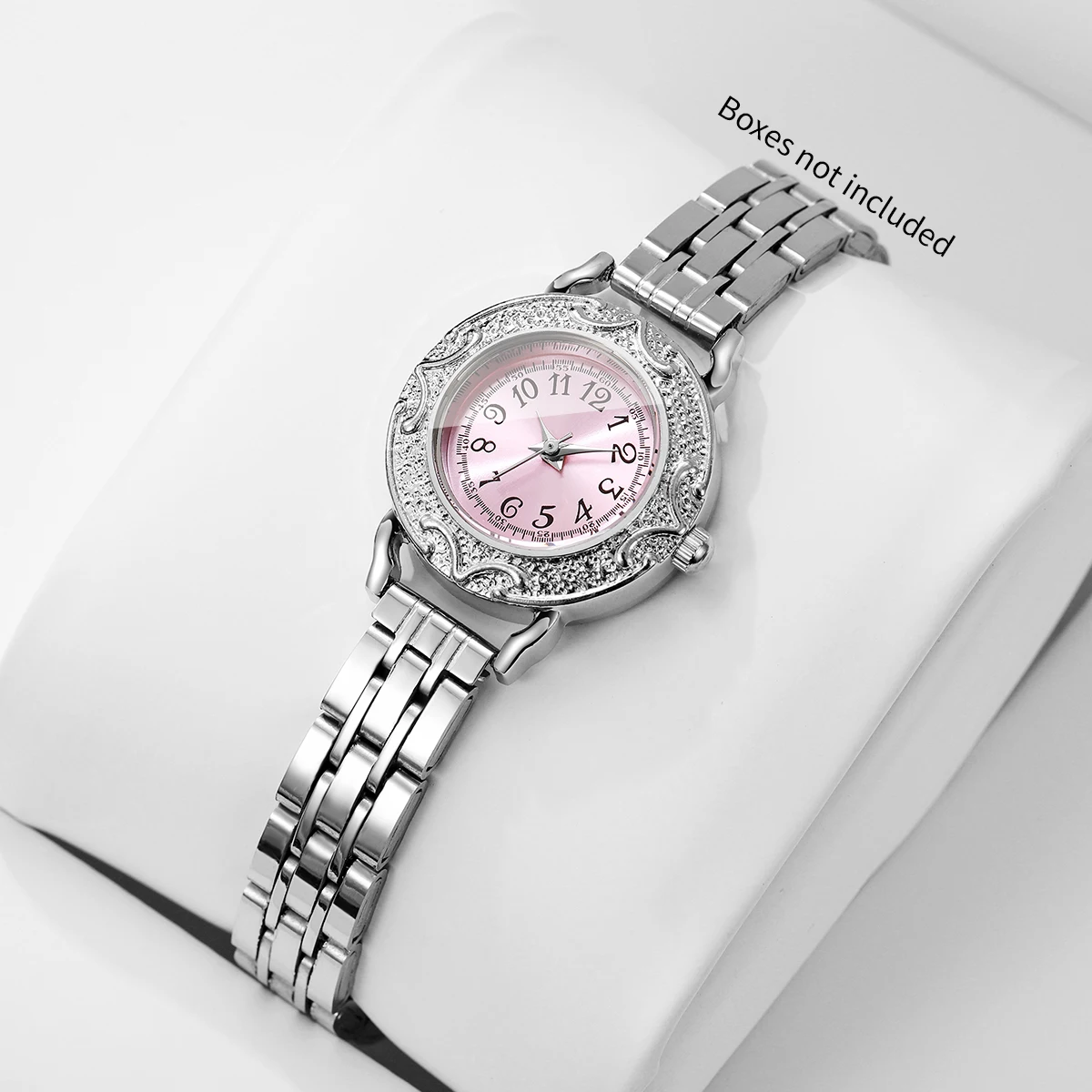 Jewelry Watches Silver - นาฬิกาข้อมือผู้หญิงหน้าปัดสีชมพู สายโลหะสีเงิน ดีไซน์หรูหรา นาฬิกาควอตซ์สำหรับผู้หญิง นาฬิกาแฟชั่น Relogio