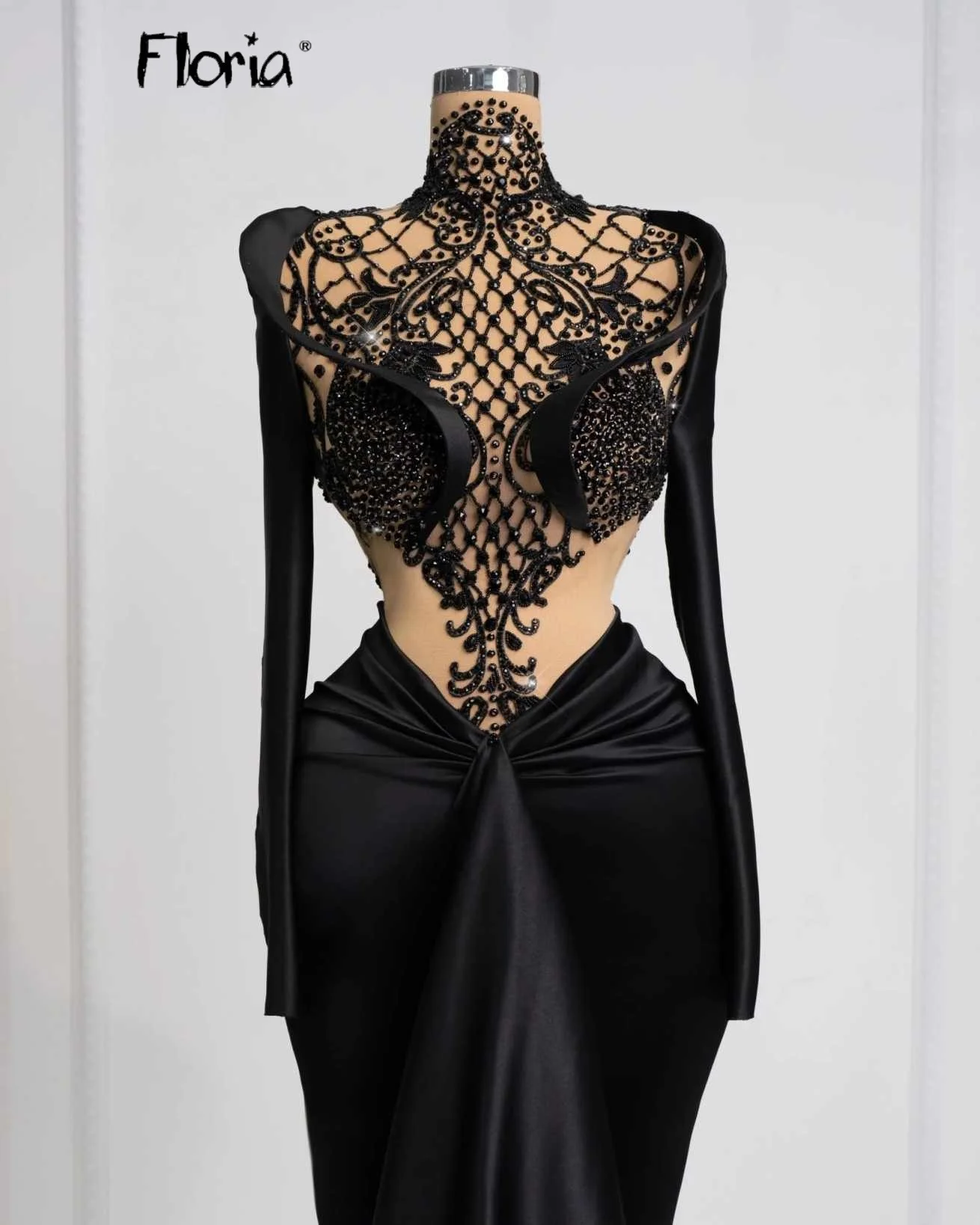 

Elegant 2025 Hollow Out Prom Dresses Long Sleeve Satin Second Reception Gowns Dubai Beaded Lace Top Women Dress Customized Party