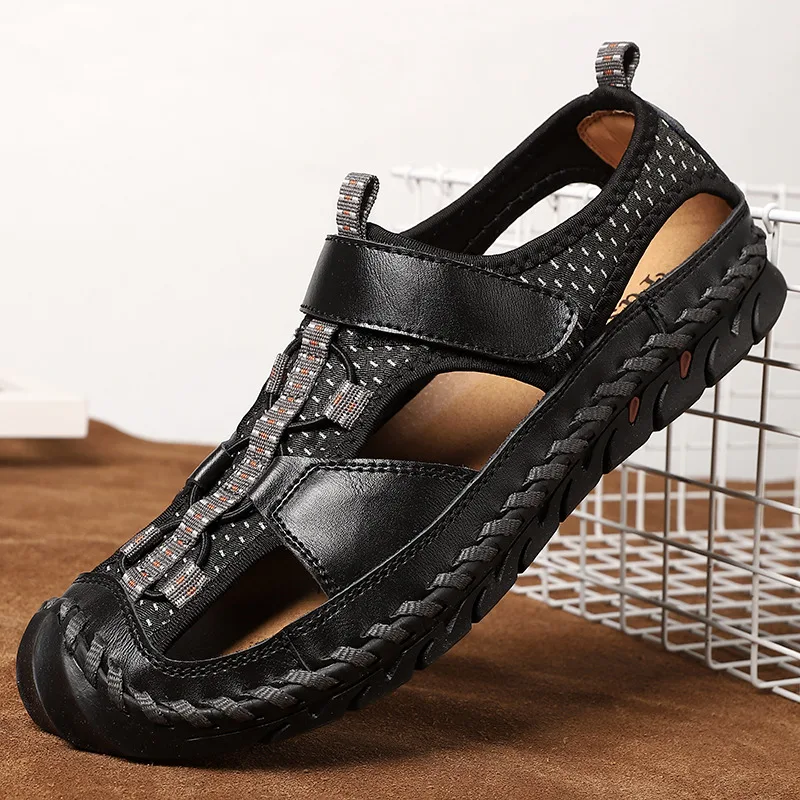 

Summer Classic Black Sandals for Men Comfortable Soft Handmade Leather Sandals Large Size 48 Outdoor Casual Sandals Man Footwear