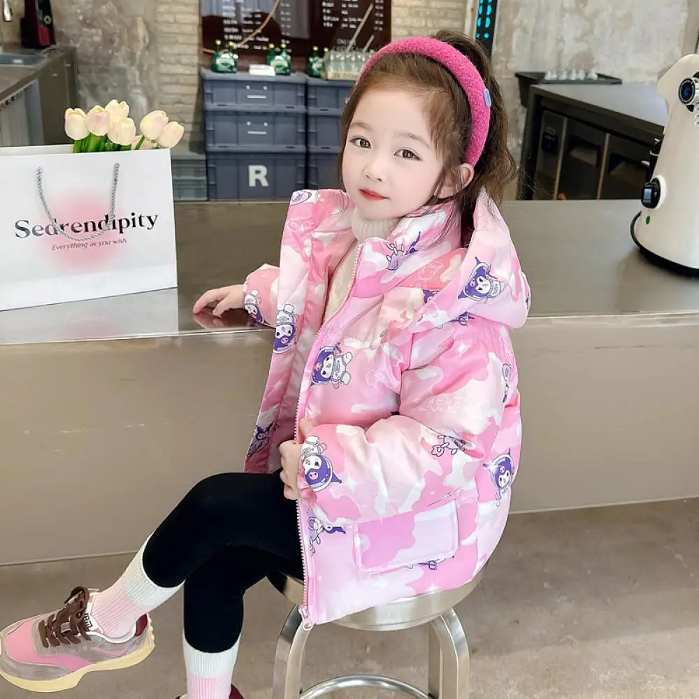 Kawaii Sanrio Kuromi Girls Down Jacket Kids Winter Mid-Length Warm Jacket Anime Cartoon Children's Clothing Duck Down Coat