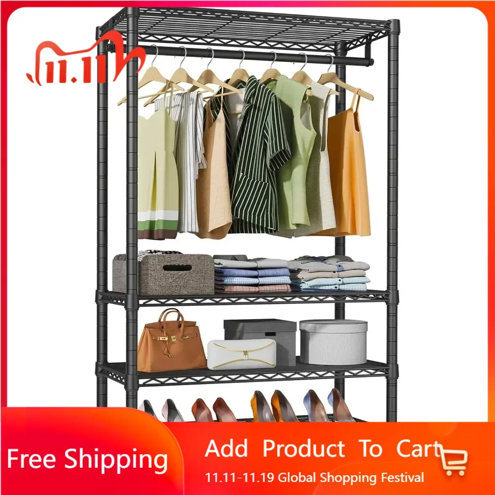 4-layer heavy-duty metal wire hanger, used for hanging clothes, with hanging rod, maximum load of 500LBS, black