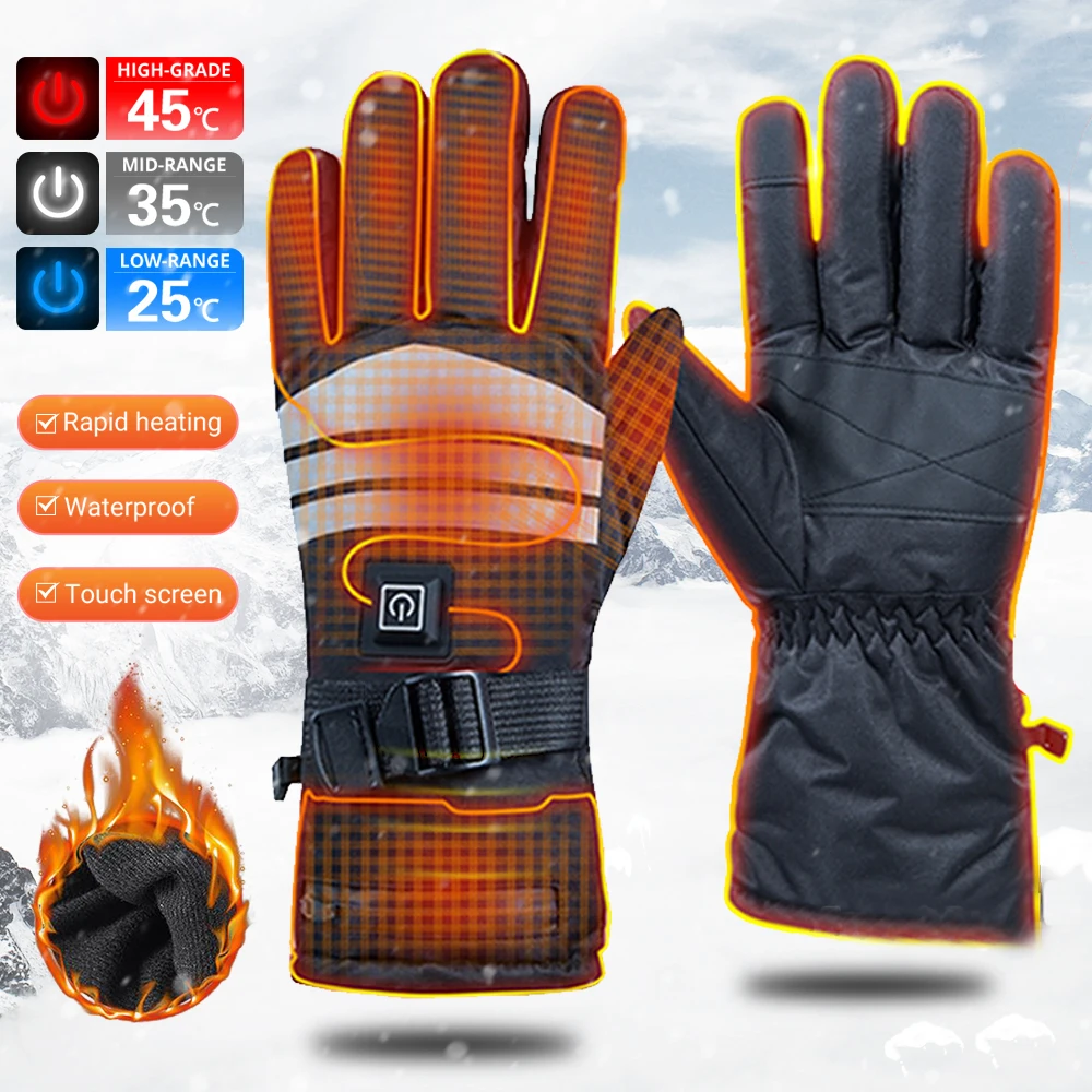 

Heated Skiing Gloves Winter Heated Gloves Warm Waterproof Rechargeable For Snowmobile Heating Thermal Gloves for Men Women