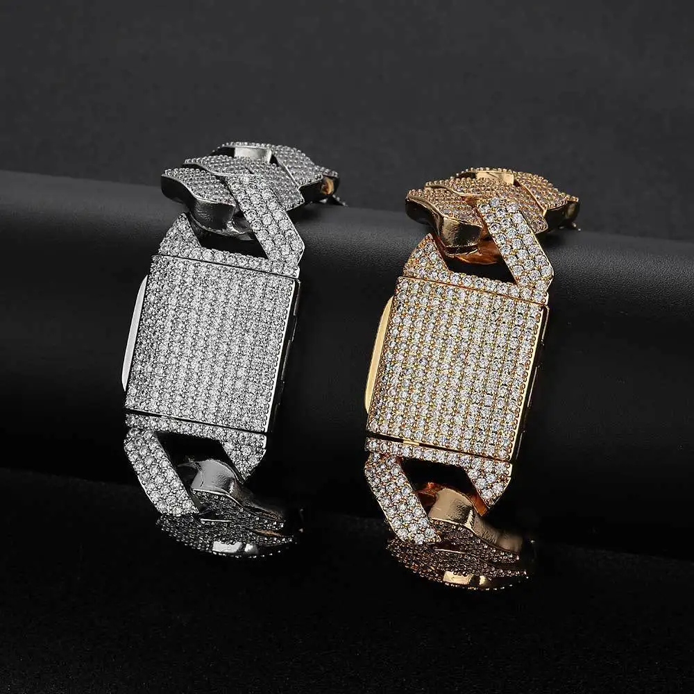 Hip hop 25mm flip button, three rows of zircon diamond shaped Cuban necklace accessories, men's bracelet, high-end feel