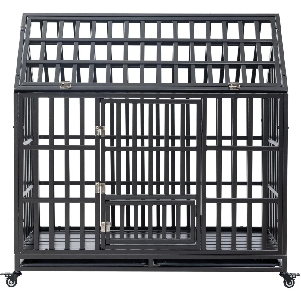 

Heavy Duty Dog Cage Crate, Pet Kennel Strong Metal for Training Large Dog, Easy to Assemble, with Three Prevent Escape Lock, Loc