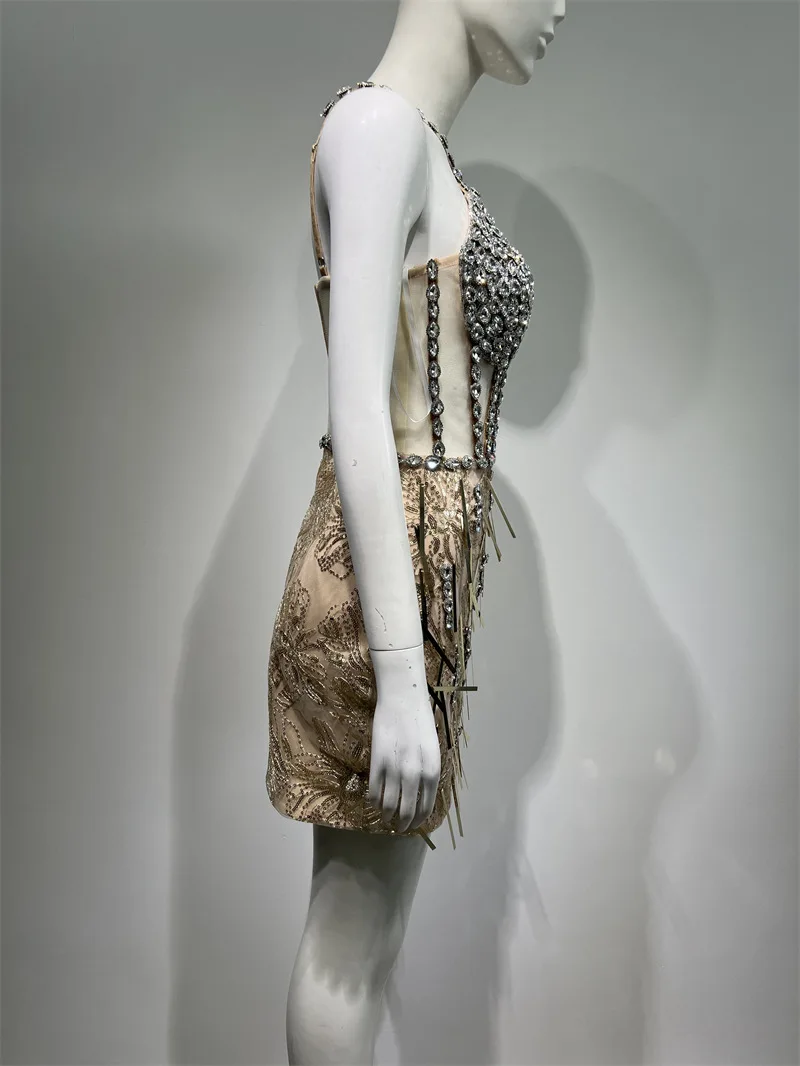 Robe transparente Sexy brodée de paillettes et strass scintillants, robe de soirée pour socialite, nouvelle collection 2025