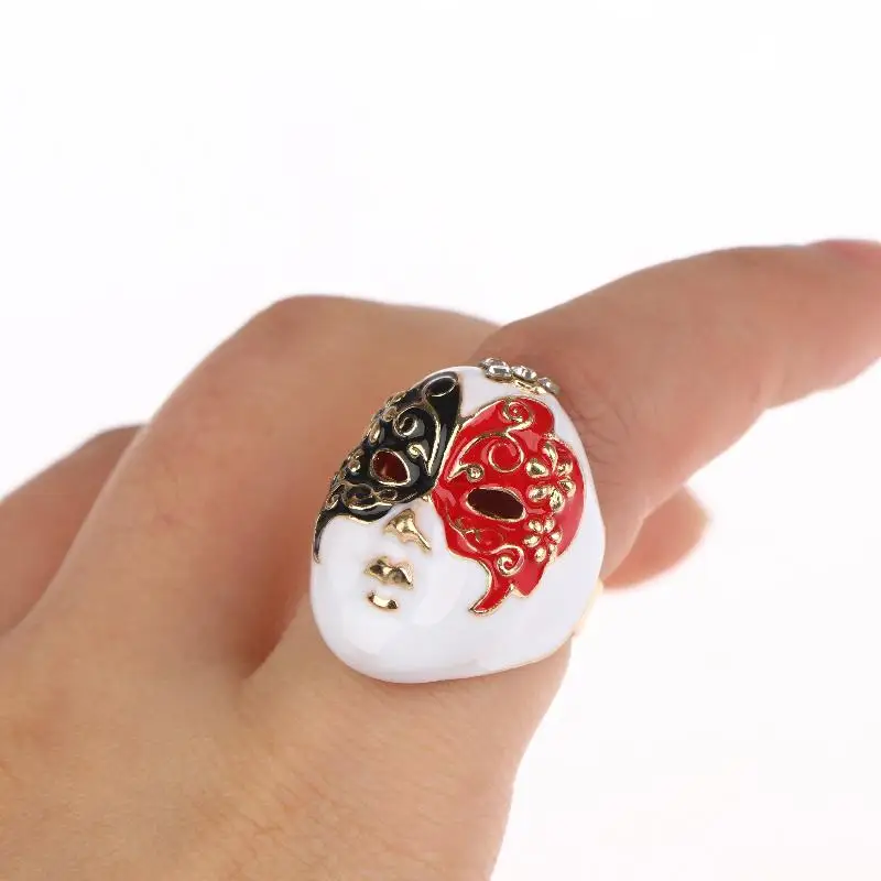 New Personality Chinese-style Drip Oil Peking Opera Facial Makeup Alloy Finger Rings Adjustable Jewelry Gift